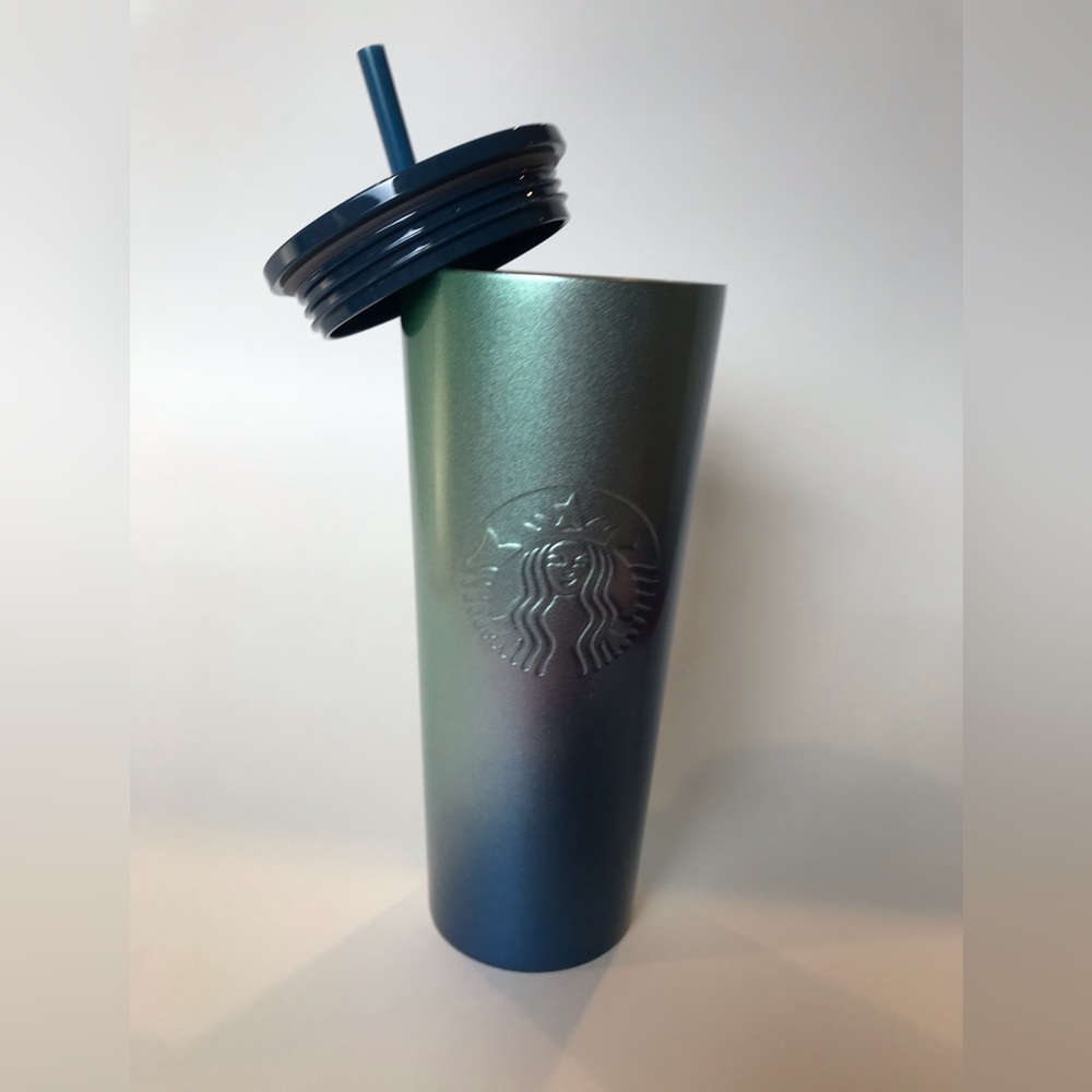 Starbucks Blue Green Sliver Ombré Stainless Steel Tumbler NWT 24oz